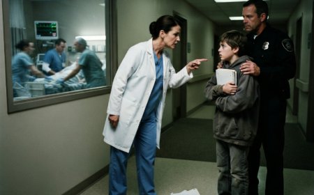 "You don't belong here," the head nurse sneered, throwing his notebook across the floor as doctors scrambled around a dying billionaire. The 13-year-old security guard's son stood there, hands shaking — then he said 5 words that made a Johns Hopkins doctor go pale. That's when everyone realized the hospital's top physicians had been killing their most important patient for hours.