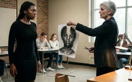 "This trash isn't worth a dollar," the professor said, holding a 19-year-old's portrait of her mother. Then she took a pair of scissors and cut it cleanly down the middle, letting both halves fall to the floor in front of the entire class. Amara didn't cry. She picked up the torn pieces and walked out. But what she didn't know was that someone in the hallway had been watching — an old conservator who recognized the talent she carried. And what happened next would change everything.