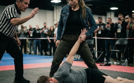 "Are you sure you want to do this in front of a camera?" she asked quietly, standing in her worn hoodie and faded jeans. The crowd laughed when the martial arts influencer waved her onto the mat. He'd already chosen the clip for his highlight reel, already thought about the caption. Then in less than four seconds, the black belt who'd never lost found himself on the floor with his arm locked behind his back — and the room of 300 people realized they'd misjudged the most dangerous person in the building.