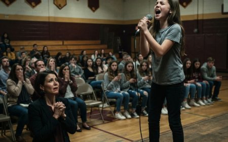The quietest girl in sixth grade never raised her hand in class. Never spoke loud enough for the teacher to hear. Then someone signed her up for the school talent show as a cruel joke — and the entire hallway burst out laughing. But when she walked onto that stage with no music and no backup, the gymnasium fell so silent you could hear the fluorescent lights buzzing overhead. What came out of her mouth that night made two hundred people forget where they were sitting — and one man in the back row quietly pulled out his phone to make a call that would change everything.