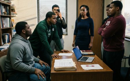 "People like you come and go around here," Brett leaned back in his chair as four other football players filed into Professor Underwood's office and closed the door behind them. She didn't flinch when Reed placed both palms flat on her desk and whispered that her daughter didn't fit either. Then Coach Taylor burst through the door, took one look at her face, and pulled out his phone — revealing a photograph that made every single player in that room go pale.
