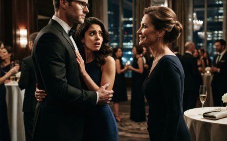 "Actually, he's here tonight. My husband works at the company," I blurted out to my boss's wife. I pointed to the only man I recognized in the ballroom — Ethan Caldwell, the director who'd rejected every single one of my proposals for 18 months. Then he walked over, wrapped his arm around my waist, and whispered something that made my entire world tilt sideways. What started as a desperate lie was about to become the most terrifying truth of my career.