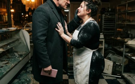 "Your secret is safe with me," the plump baker wrote on the back of a receipt, sliding it across the counter to the silent man who couldn't speak to women. He was Chicago's most feared crime lord, a man who ordered executions without flinching — yet around her, his throat locked and his hands trembled. Then one night, thugs shattered her bakery windows, left her sobbing in broken glass, and the quiet customer who could barely say hello revealed exactly who he truly was. The moment he opened his mouth, everything changed forever.