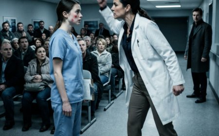 "The slap landed before anyone could breathe," the chief of internal medicine announced to 50 people in the waiting room. Winnie Kovacs didn't flinch, didn't move, didn't make a sound — she just stood there with her worn scrubs and the handprint blooming across her cheek. Then a man in a charcoal coat stopped walking at the far end of the corridor, and he wasn't looking at the handprint. He was looking at the stillness. The way she didn't even blink. Something in his chest went cold — because he'd seen that exact stillness once before, in a room with no windows, on a face he'd spent nine years trying to forget. Nobody knew his name. Nobody knew that men across New England slept badly because of it. But he'd noticed everything. And when the doctor turned around and saw him, her face changed in about a second and a half — rage, panic, then something warm and perfect. It wasn't the slap that turned his blood to ice. It was the speed.
