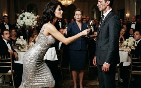 "Your name is not on the guest list," she told me while I stood with wine dripping down my face at the gala she had spent months planning. I had asked her one question about the signature on a loan I never signed. Then her mother reached for a second glass and poured it over my shoulder as the room watched. They both laughed. A man stepped down from the stage, said my full name once — and their smiles disappeared completely.