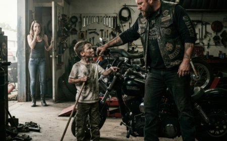 "If I come back Friday and this engine doesn't fire, I'm shutting this garage down," the Hells Angels enforcer told the shop owner. The mechanics had given up on the 40-year-old bike. Then an 8-year-old boy with a push broom stepped out of the shadows, pointed at the engine, and said something that made the room go silent. The enforcer knelt down and listened — and what happened next changed everyone's life forever.