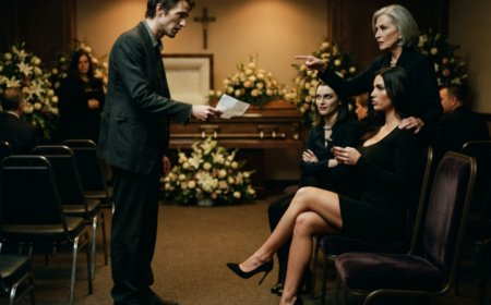 "Just sign here," she slid the divorce papers across the table at my mother's funeral reception, her mother and sister standing behind her like witnesses to an execution. I had sold my tools, my watch, and my father's truck to pay the burial bill while she laughed about it with her lover on the phone. Then a small brass key hidden in my mother's nightstand led me to a lawyer's office downtown — and I discovered that the woman who refused to spend $12,600 on someone "already dead" had been trying to steal the company that paid her salary for years. What I did at the 40th anniversary gala made every person in that room go completely silent.