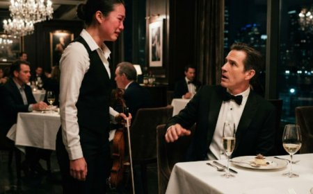 "Not bad, though frankly, I've heard better at my daughter's Suzuki recital," the billionaire CEO said loud enough for the whole restaurant to hear. The waitress should have kept walking. Instead, she spoke up about the violinist's technique. Then he turned his cruelty toward her, demanding she prove herself on an instrument she hadn't touched in three years. What happened next made the most powerful people in Chicago rise to their feet — and a legendary conductor call her by name like she'd been found.