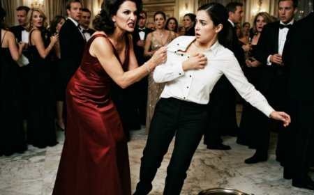 "I'll teach you your place," the CEO's girlfriend sneered, grabbing the waitress's uniform and ripping it open in front of hundreds of wealthy guests. Everyone assumed the trembling woman was powerless — just another employee who had made a mistake. Then a man in a simple navy suit walked into the ballroom, took one look at her face, and removed his jacket. When he wrapped it around her shoulders, the entire room realized they had just humiliated someone they never should have touched.