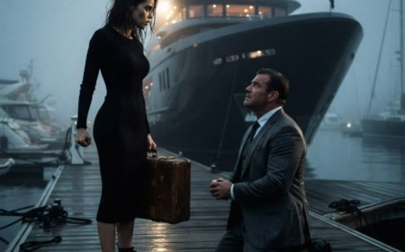 "She's ordinary," he told his business partners while she slipped away from the dinner table. Three years later, he signed their divorce papers without looking up from his phone. She walked out with one suitcase and a name he'd never bothered to ask about. Then a matte black superyacht cut through the fog, a man in a bespoke suit knelt on the dock, and 43 billion dollars of family secrets came crashing into the harbor — right where her ex-husband could see it all from his office window.