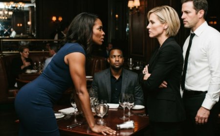 "If you can't afford to order, don't waste our tables," the waiter said, loud enough for the entire Manhattan steakhouse to hear. I sat there frozen, 40 minutes after our confirmed reservation, no water, no menus, just that polished cruelty. Then a woman in an emerald blouse walked through the revolving doors — and my husband didn't flinch. That's when I realized he'd been waiting for this moment all along.