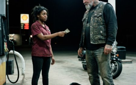 "Here, take it," she said, handing her last dollar to a terrifying Hell's Angel at a deserted gas station. He needed gas money to reach his dying mother — and she had every reason to be afraid. Then the next morning, a black motorcycle pulled up beside her on the road. The man climbing off wore an expensive business suit, and what he handed her didn't just change her life — it revealed a secret that would prove kindness is never wasted, even when you have nothing left to give.