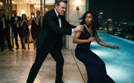 "Know your damn place," the billionaire roared before shoving Amara Johnson into the pool at his own charity gala. Cameras captured every second of his racist assault as she surfaced gasping. Then her husband David walked out of the ballroom, saw what happened, and uttered one sentence that made the billionaire's face go pale — because he had just pushed the wife of the only man who could save his crumbling empire.