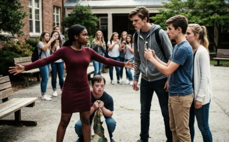 "Get away from him," Jasmine's voice cut through the courtyard as three seniors towered over a crying boy with Down syndrome. She had everything to lose — her scholarship, her job, her grandmother's medicine money. But she stepped between them anyway. Then a man in an expensive suit approached her with an envelope that would reveal a 15-year-old secret — and prove that sometimes the courage to do right when you have nothing is exactly what gives you everything.