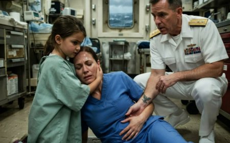 "Get me the trauma kit now," the nurse said, cutting through the chaos of a storm-tossed ship as a young sailor bled out on the deck. Nobody expected her six-year-old daughter to step forward when her mother collapsed mid-procedure — or for a passing Admiral to recognize the faded tattoo on her arm and speak a name that hadn't been uttered in three years. What he revealed about the quiet contract nurse would leave every officer in that sick bay questioning everything they thought they knew about courage.