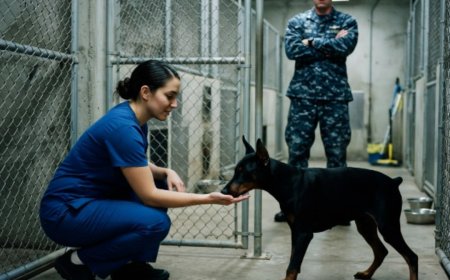 "Don't," Master-at-Arms Creger warned as the nurse crouched near the Doberman's kennel. The dog hadn't let anyone touch him in eleven days — but something in the way Nora lowered herself, the rhythm of her breathing, made the animal cross the run and place his head under her palm. A rear admiral and a tactical trainer watched from the hallway, unable to explain what they'd just seen. What nobody knew was that this broken dog wasn't a stranger to her. And the quiet life she'd built over fourteen careful months was about to shatter.