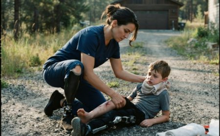 "I know broken things," the quiet home care nurse said when the rear admiral's $400,000 robotic exoskeleton locked up again and sent his nine-year-old son crashing to the floor. He thought she was just talking about the machine. Then the boy's leg snapped on the gravel driveway, she tore open her own pant leg to make a tourniquet, and everyone saw what she'd been hiding for three years — a carbon-fiber prosthetic and a combat medic's hands that had already carried a 190-pound teammate four kilometers under fire.
