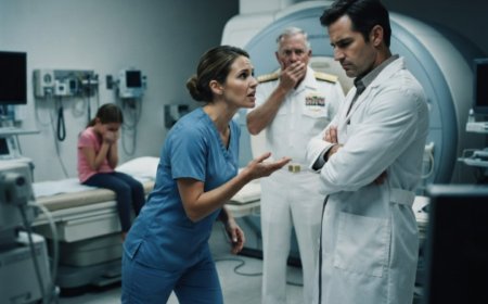 "I think this has progressed past otitis media," the rookie nurse said, her voice steady despite three hours of being dismissed. Eight doctors had already called it an ear infection. The Vice Admiral's granddaughter was crying in the corner, her temperature spiking, her eyes drifting half-shut. Then the nurse everyone ignored reached for her pen light, swept it across the little girl's face — and saw something that made her stomach turn cold. What she recognized in that moment would change everything.