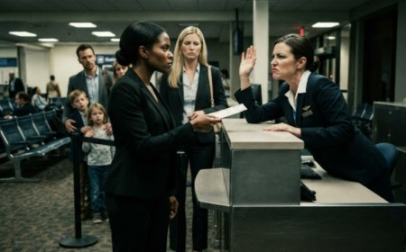 "You're not in this lane," the gate agent snapped at her, barely glancing at the first class ticket. Ebony stood her ground in the priority line, her tailored blazer suddenly feeling like a target. Then the mechanical delay came, and she stepped forward with her FAA credentials — and what that airline didn't know was that this passenger had the power to shut down every flight out of that gate.